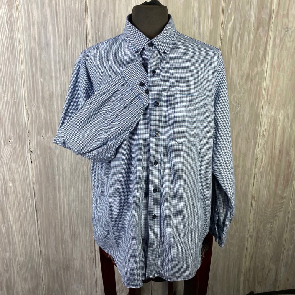 LL Bean Traditional‎ Fit Gingham Check Button Down Shirt Mens XL Reg Blue Cotton